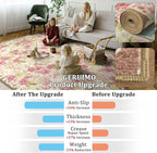 8x10 Machine Washable Area Rug for Living Room, Pink Vintage Boho Floral Rug Large Non-Slip Low Pile Soft Faux Wool Carpet, Kids and Pets Friendly for Bedroom Dining Room Farmhouse Home Decor Rug