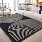 Modern Rainbow Area Rug 4x6 Black Comfort Soft Low Profile Machine Washable Non-Slip Rug, Contemporary Backyard Living Room Mat