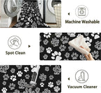 Cat Paws Black Area Rug for Living Room, Non-Slip Backing Low Pile Modern Abstract Rug for Indoor Use, 3x5 Washable Carpet