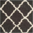 SAFAVIEH Dallas Shag Collection Area Rug - 8' Square, Dark Grey & Ivory, Trellis Design, Non-Shedding & Easy Care, 1.5-inch Thick Ideal for High Traffic Areas in Living Room, Bedroom (SGD257A)