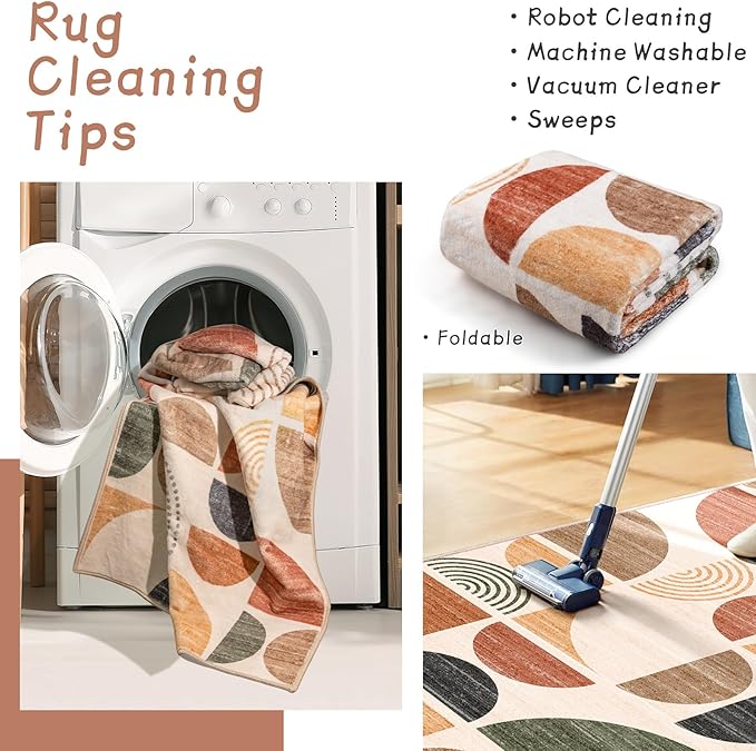 MUJOO Boho Runner Rug Washable,2x8 Area Rugs for Hallways Kitchen Bedroom Entryway Bathroom,Non Slip Carpet Long Mat Indoor,Soft Modern Abstract Bohemian Terracotta