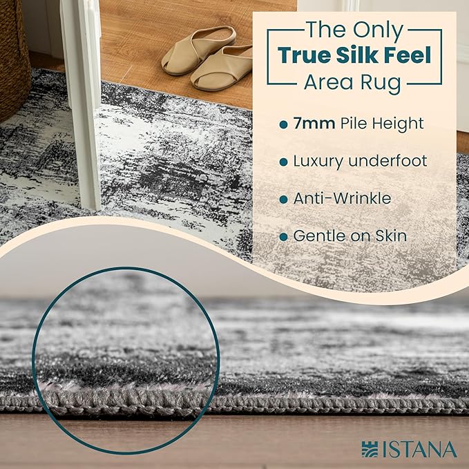 Istana 2x3 Area Rug - Grey Black Boho Rugs for Living Room 2x3 - Foldable Small Rugs for Bedroom - Stain Resistant Washable Rug Non Slip - Eco-Friendly Area Rugs Indoor
