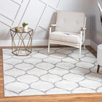 Rugs.com Lattice Frieze Collection Rug – 7' Square Ivory Medium Rug Perfect for Living Rooms, Kitchens, Entryways