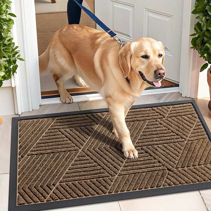 Kitinjoy Front Door Mat Outside Entrance, Sturdy Natural Dirt Trapper, Heavy Duty Rubber Doormat, Low Profile Non-Slip Backing, Easy Clean Floor Mat for Indoor Outdoor Entry, 47X23 Inch, Brown