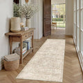 2x6 Beige Washable Runner Rug for Kitchen Hallway Neutral Soft Non Slip Rug Low Pile Vintage Distressed Carpet for Bathroom Bedroom Indoor Nursery