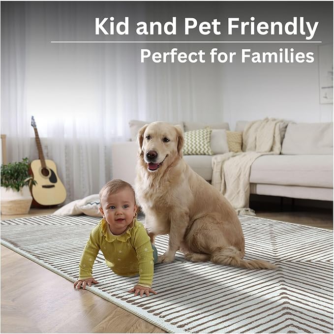 Bloom Rugs Washable Non-Slip 10 ft Runner - Brown Striped Runner for Entryway, Hallway, Bathroom, and Kitchen - Exact Size: 2.5' x 10'