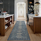 Bavni Washable Runner Rug 2’6”x8’, Non Slip Vintage Hallway Runner, Ultra Thin Low Pile Washable Carpet for Kitchen Entryway Bedroom, Blue
