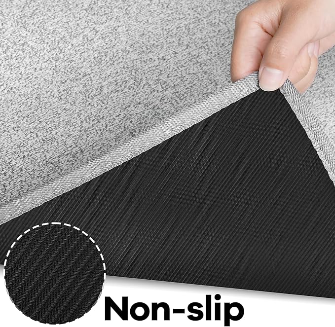 Area Rug with Non Slip Rubber Backing, Washable Soft Floor Carpet for Living Room, Kitchen, Entryway Indoor, Bedroom, Laundry, Low Pile Area Rugs, Solid Color with Pointillism Style, 3 * 5 ft Grey