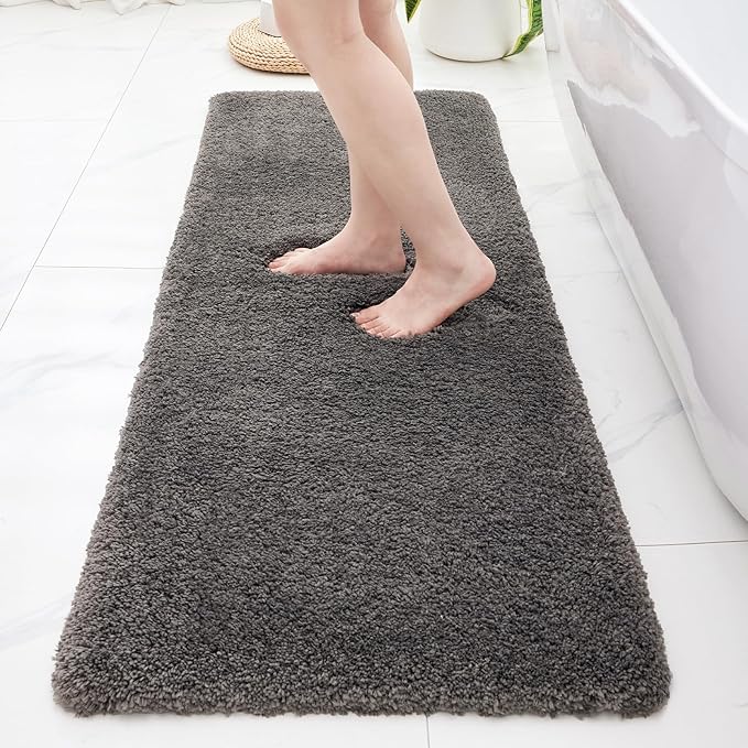 Bathroom Rugs 24x48 Non Slip Dark Grey Fluffy Bath Mat for Bathroom Floor Washable Plush Luxury Bath Rug for Tub Soft Shaggy Absorbent Shower Sink Mat