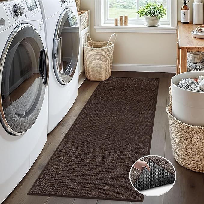 GOYLSER 5ft Kitchen Runner Rugs Non Skid, Absorbent Small Jute Kitchen Carpet Rugs, Rubber Backed Home Floor Mat, Deep Brown
