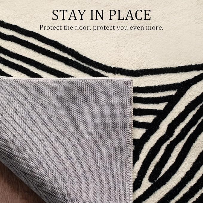 YIHOUSE 5×7Ft Area Rugs, Abstract Washable Rug, Modern Black and White Rug for Bedroom Living Room Dining Room Office Playroom Nursery, Nonslip Throw Non-Shedding Thin Contemporary Striped Rugs