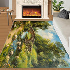 Forest Rugs for Bedroom - 3x4 Area Rug - Stone Bridge Stream Rugs for Living Room, Retro Country Style Rug, Non-Slip Washable Home Decor Carpet