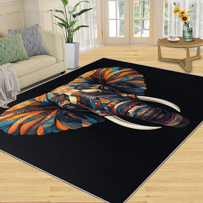 Indian Gods Rugs for Bedroom - 4x5 Area Rug - Ganesha Rugs for Living Room, Abstract 3D Ganesha Rug, Non-Slip Washable Home Decor Carpet