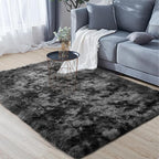 Zentavio Black and Grey Area Rugs for Living Room Men Room Carpet 4x6 Bedroom Fluffy Furry Shag Aesthetic Plush High Pile Floor Rug for Kids Room Dorm Home Decor Gray