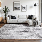 Washable Abstract Rug, 3x5 Modern Area Rugs with Non-Slip Rubber Backed for Bedroom, Thin but Soft Contemporary Carpet Kitchen Living Room Decor, Dark Grey