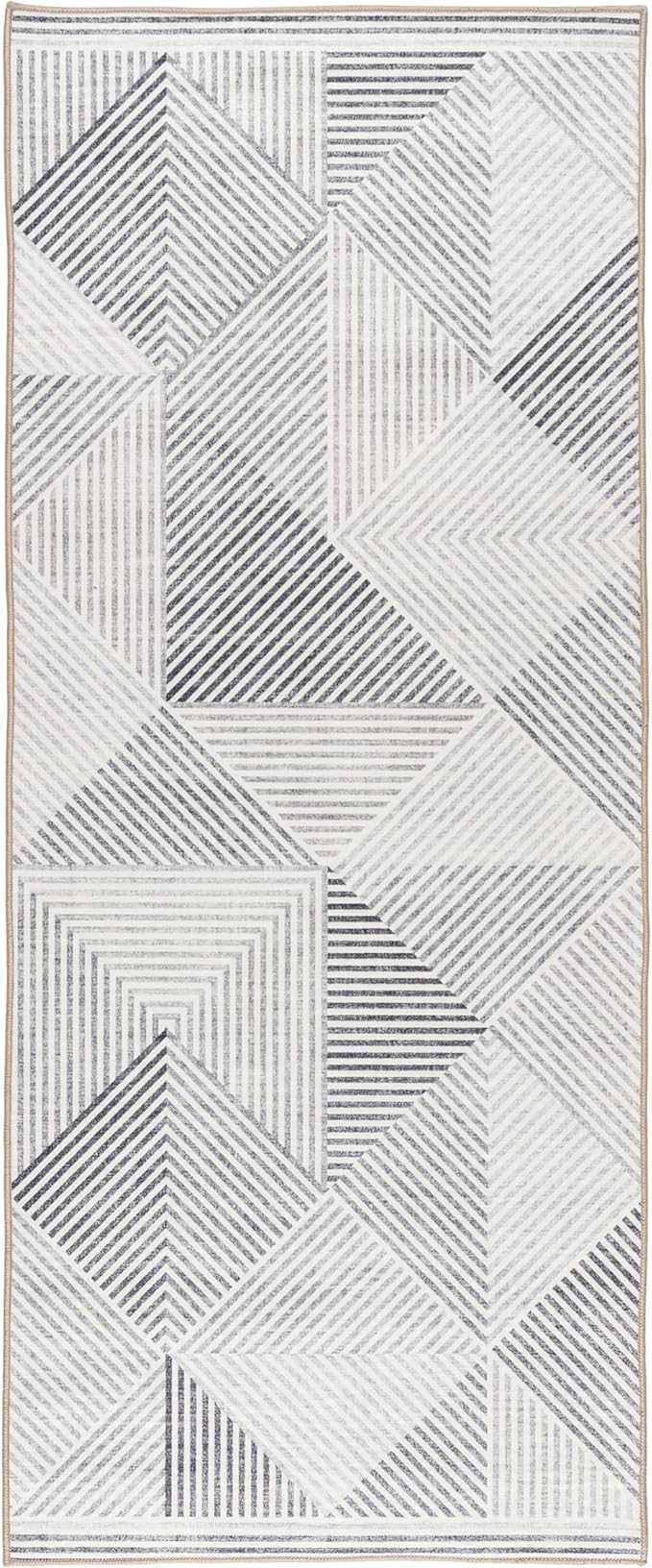 ReaLife Rugs Machine Washable Area Rug Runner - Living Room Bedroom Bathroom Kitchen Entryway Office - Padded Low Pile Stain Resistant Premium - Modern Geometric Contemporary - Miles - Gray 2'6" x 8'
