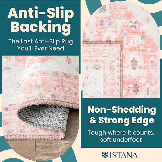 Istana 3x5 Area Rug - Pink Modern Rugs for Living Room 3x5 - Foldable Rugs for Bedroom/Living Room Rug - Stain Resistant Washable Rug - Eco-Friendly Small Area Rugs