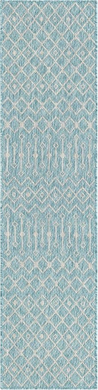 Unique Loom Outdoor Trellis Collection Area Rug - Tribal Trellis (2' x 8' Runner, Aqua/ Ivory)