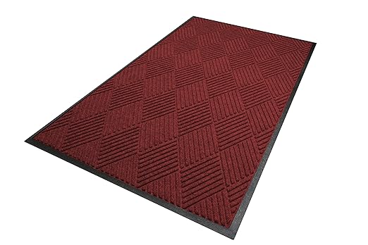 WaterHog Diamond | Commercial-Grade Entrance Mat with Rubber Border – Indoor/Outdoor, Quick Drying, Stain Resistant Door Mat (Red/Black, 3' x 6')