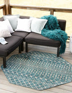 Unique Loom Outdoor Trellis Collection Area Rug - Tribal Trellis (7' 10" Octagon, Teal/ Ivory)
