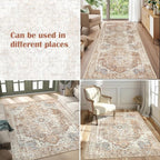 jinchan Kelda Runner Rug 3x8 Vintage Hallway Rug Washable Runner Retro Floor Cover Lightweight Non-Slip Low Pile Thin Distressed Carpet for Entryway Bathroom Laundry Room Bedroom Stairway Brick Red