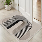 Modern Washable Rug for Living Room 5x8, Boho Abstract Striped Area Rugs, Soft Non Slip Low Pile Farmhouse Carpet for Bedroom Dining Room Kitchen, Stain Resistant, Pet Friendly, Beige Black