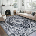 WILLSUN Washable Area Rugs, 8x10 Non-Slip Boho Large Area Rugs for Living Room, Bedroom, Machine Washable Vintage Rug, Indoor Floral Print Carpet for Home Decor, Kid & Pet Friendly Mat