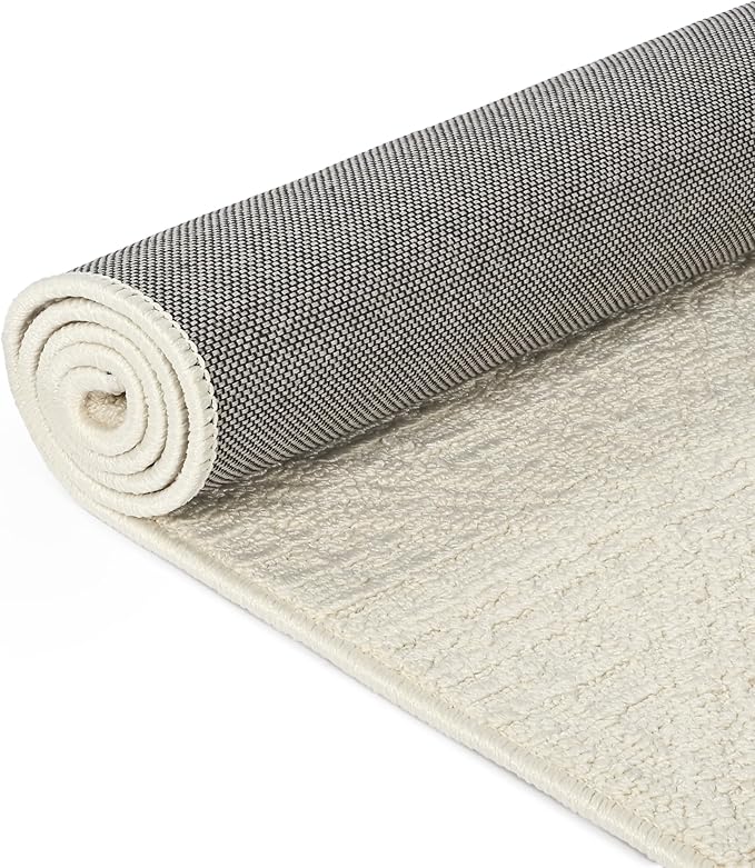 jxgzyy Beige Area Rug, 0.36'' Thick Low Pile Textured Rug, Modern Aesthetic Solid Carpet for High Traffic Area, Stain-Resistant Kitchen Rug with Non-Slip Backing, 5x7