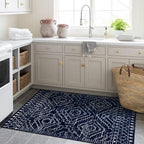 Wonnitar Moroccan Washable Rug 3x5, Blue Non-Slip Entryway Area Rug, Soft Farmhouse Bedroom Throw Mat, Geometric Low Pile Scandinavian Accent Carpet for Entry Kitchen Basement (Blue,3'x5')