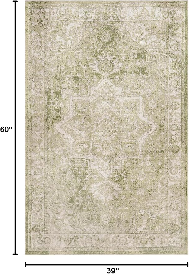 Nourison Home Astra Machine Washable Ivory Green 3'3" x 5' Area Rug - Easy Clean, Non Shedding, Bed Room, Living Room, Dining Room, Kitchen (3' x 5')