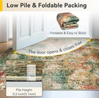 Washable Area Rugs 2'x8' Non-Slip Modern Abstract Soft for Living Room Entryway Bedroom Nursery, Print Pattern, Green Orange Rust Red Cream Colorful