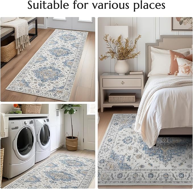 jinchan Area Rug 2x3 Vintage Entryway Rug Washable Boho Indoor Doormat Floral Medallion Small Door Mat Non Slip Retro Soft Thin Classic Carpet for Kitchen Bathroom Bedroom Blue