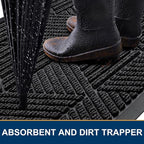 Kitinjoy Front Door Mat Outside Entrance, Sturdy Natural Dirt Trapper, Heavy Duty Rubber Doormat, Low Profile Non-Slip Backing, Easy Clean Floor Mat for Indoor Outdoor Entry, 47X23 Inch, Black