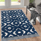 KILOCOCO Area Rug 3'x5' Rug for Entryway Washable Printed Bedroom Rugs Non Slip Boho Low-Pile Soft Rugs for Kitchen Dining Geometric Moroccan Carpet, Blue