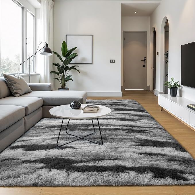 Zentavio Area Rugs for Living Room Large Rugs for Bedroom 6x9 Carpet Fluffy Fuzzy Soft Shag Aesthetic Plush High Pile Gray Throw Rug for Nursery Kids Room Dorm Waved Grey