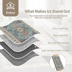 Enkor Area Soft Rugs 8x10 Washable Non Slip Boho Floor Rugs for Living Room Bedroom, Vintage Style Farmhouse Mat for Kitchen Entryway Green & Blue