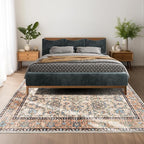Area Rug for Living Room, 6x9 Machine Washable Non Slip Large Faux Wool Throw Rug, 0.3″ Low Pile & Non-Shedding Boho Large Carpet Rugs for for Dining Room, Bedroom, Office (Khaki)
