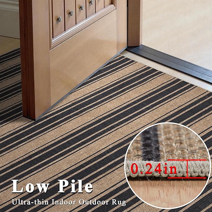 Striped Easy Jute Rug 3x5 Outdoor Entryway Rug Washable Area Rugs for Living Room Bedroom Non Slip Neutral Farmhouse Indoor Outdoor Carpet for Backyard Patio Office