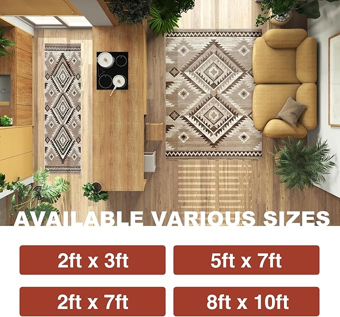 YHSF South West Native American Rug Ritz – Native Tribal American Indian Inspired Rug - Living Room, Bedroom, Hallway, Entryway & High-Traffic Area Rugs - Washable - Soft - Mocha, 2 Feet x 3 Feet