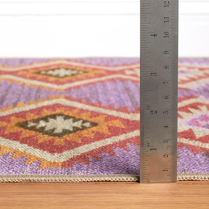Dash & Albert Rhapsody Spice Machine Washable Rug, 3 X 5 Feet, Red/Purple Graphic Pattern - Premium Luxury Hotel Quality Soft Breathable Hypoallergenic Machine Washable Easy Care All Season