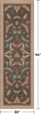 2'6"x8' 8ft Long Hallway Runner Rug, Stain Resistant Non-Slip Kitchen Floor Mats, Boho Front Door Rug Indoor Entrance, Whimsical Insect Moth Décor, Low Pile & Soft (Orange and Brown)