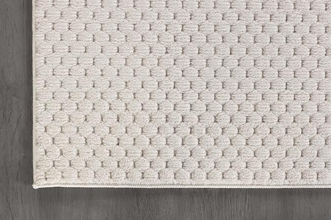CAMILSON Modern Rug 8x10 Luxury Pebble Pattern Micro Loop Area Rugs Soft High-Low Pile Stain Resistant Easy to Clean Non-Shedding Durable Living Room OfficeIndoor Carpet (White)
