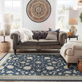 EVERGRACE Area Rugs for Living Room 8x10, Boho Floral Faux Wool Indoor Outdoor Rugs, Washable Rugs for Bedroom Dining Room Entryway Kitchen, Low Pile Floor Mat Carpet for Home Decor, Navy Blue