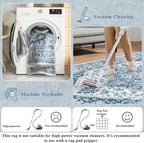 LIVEBOX Blue Washable Area Rug 5x7 - Large Vintage Tribal Living Room Non-Slip Indoor Carpet for Bedroom, Low-Pile Retro Print Distressed Accent for Nursery Entryway Office