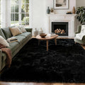8x10 Solid Fluffy Black Area Rug – Washable, Durable, Extra Large Living Room Rug, Non-Slip High Pile Shag Rugs for Bedroom, Playroom, Nursery Rooms, Kids Room, Soft Indoor Floor Carpet Decor