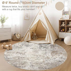 6ft Round Area Rug Living Room Rugs - 6x6 Washable Neutral Modern Abstract Soft Thin Rug Indoor Floor No Slip Rug Carpet for Bedroom Under Dining Table Home Office Decor - Brown Grey