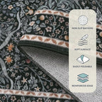Lahome Floral Washable Rugs 8x10, Soft 8x10 Area Rugs for Living Room Bedroom, Boho Non-Slip Forest Stain Resistance Large Throw Carpet for Farmhouse Dining Room Office, Black