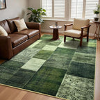 DweIke Washable Area Rugs for Living Room, 6x9 Large Bedroom Rugs, Geometric Print Non Slip Low Pile Indoor Throw Carpets for Bedroom Apartment Dining Room Home Office Hardwood Floor, Green