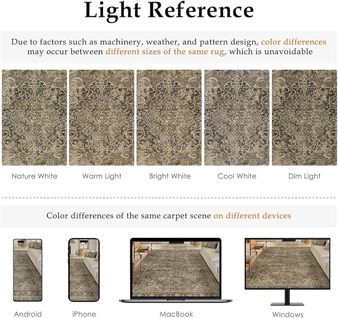 12x15 Brown Area Rug Vintage Living Room Bedroom Washable Carpet Non-Slip Soft Low Pile Distressed Extra Indoor Large Throw Rug for Dining Room Office