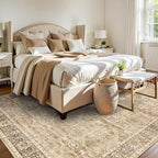 6x9 Beige Washable Rug for Living Room Large Vintage Distressed Bedroom Rug Low Pile Non-Slip Soft Boho Carpets for Bedroom Dining Room Home Office Indoor Nursery